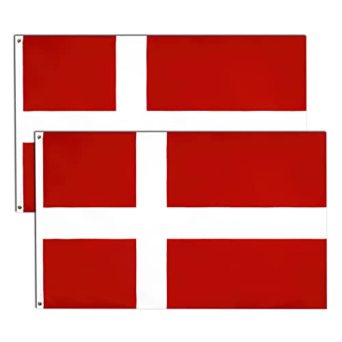 2 pièces Drapeau Danemark Denmark Flag 90x150cm, Drapeaux Danois avec œillets en laiton en Polyester Couleurs Vives Parfait pour événements sportifs, historiques ou politique