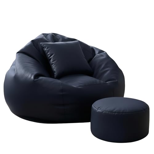 Image of Biggie Bean Faux Leather Bag with Beans Filled 6XL Bean Bag Biggie Originals-Bean Bag with Cushion&Footrest-Official:Beanelysium Range-Comfort Level:Basic-(Matching Cushion Round:Indigo)