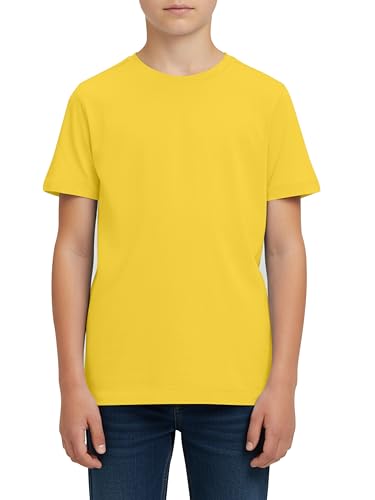 Image of Juniors Fashion Store Boys T-Shirts Plain Cotton Top Crew Neck Short Sleeve Kids T-Shirt for Children School Play & Everyday (UK, Age, 5 Years, 6 Years, Regular, Yellow)