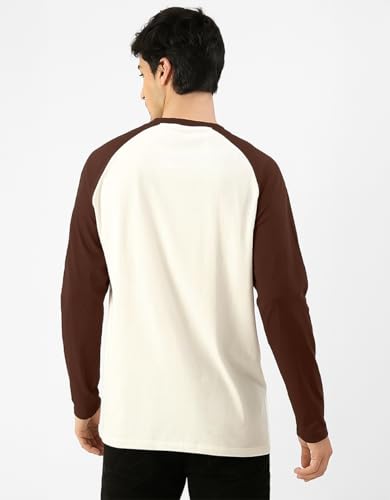 Image of Veirdo Pure Cotton Regular Fit Round Neck Front Chest Typographic Logo Printed Raglan Full Sleeve T-Shirt for Men (Colors: Green, Brown & Maroon)