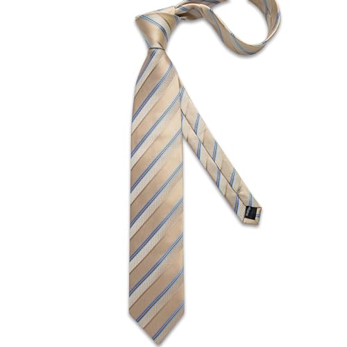 Image of DiBanGu Mens Striped Tie Silk Woven Necktie and Pocket Square Cufflinks Tie Clip Set Wedding Business Formal Gift Tie for Men