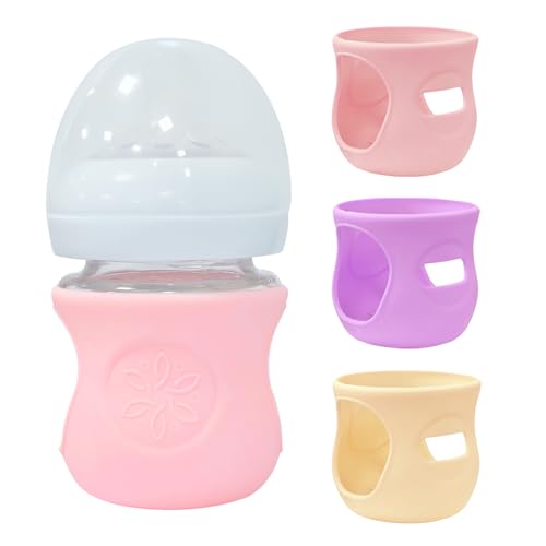 Image of 3 Pack Glass Baby Bottle Sleeve for Avent Glass Bottles 4 oz, Anti Breakage Bottle Holder for Baby for Avent Glass Bottles 4oz (3, Pink + Purple + Beige, 4 oz)