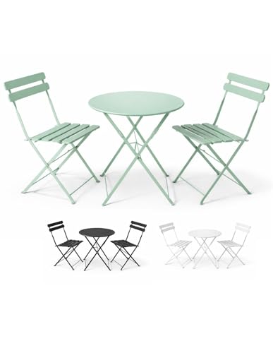 Set Bistró Plegable Arles Metalico | Mesa y 2 Sillas de Exterior e Interior Resistente | Muebles de Jardin, Balcón y Terraza