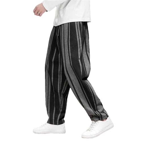 Mens Cotton Linen Side Stripe Harem Pants Drawstring Casual Vintage Joggers Pants with Drawstring2