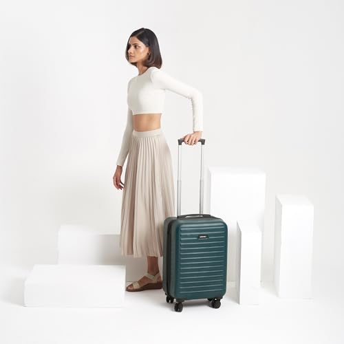 Image of Assembly Stark Hard Luggage 20 Inch (55 cm) Cabin Trolley Bag, Unbreakable Polycarbonate Dual-Tone Design, TSA Lock, Silent 8 Spinner Wheels, Hard Shell Travel Cabin Trolley Green