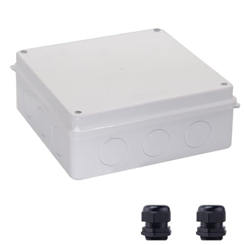 Image of Junction Box Dustproof Waterproof IP65 ABS Plastic Electrical Boxes, Indoor & Outdoor Electrical Power Cord Enclosure Universal Project Box DIY Case White 7.9 x 7.9 x 3.1 inch (200x200x80mm)