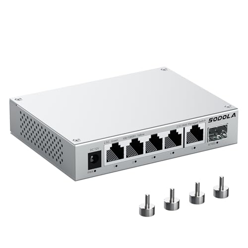 Image of SODOLA 5 Port 2.5Gb Switch Managed, 5X 2.5G Base-T Ports, 1x 10G SFP+,Aluminum Alloy Cooling & Magnetic Mounting - LACP /QoS /VLAN /IGMP Web 2.5G Network Switch for Homelab