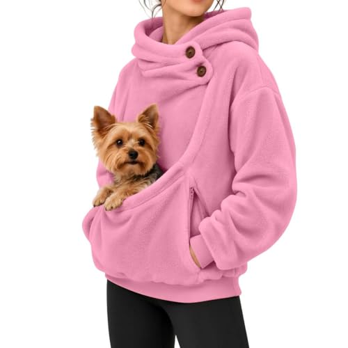 Hoodie with Dog Pouch Pet Pouch Hoodie Womens Fleece Button Collar Zip Pockets Travel Errands Chaquetas De Mujer Invierno Drsl Capsule Wardrobe for Women 2026 Pink - image 5
