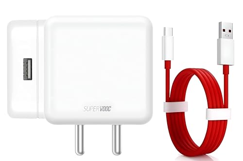 Image of Xykos 80W USB C Supervooc Charger Compatible with OnePlus /Nord /Realme /Narzo /Oppo /CMF /Pixel, Support C Type 80-watt Fast Charging Adapter with Red Type-C Cable (BIS Certified 6 Month Warranty), White