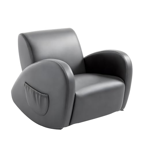 Qaba Kids Sofa Rocking Chair with Side Pocket, PU Leather Toddler Armchair for Children Grey