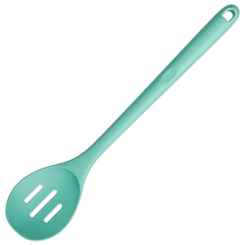 Image of U-Taste Silicone Slotted Spoon, 13.3 inch Long Large Mixing Spoon, Aqua Sky