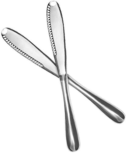 Butter Knife Spreader Knife Set Of 2, Butter Spreader Stainless Steel Cheese Spreader Chef Knife 3 in 1 Curler Slicer Spreader With Serrated Edge - Shredding Slots, for Breakfast, Butter, Cheese