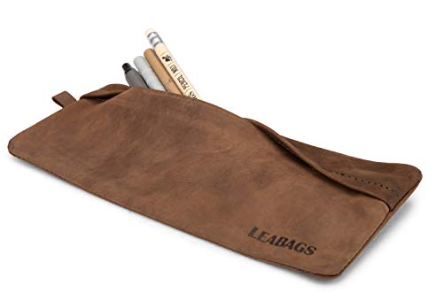 Image of LEABAGS Fort Vaux Pencil case Made of Genuine Buffalo Leather in Vintage Look I Leather case I Small Pencil case I 21,5x8,5cm, Sugar Cane Brown - Suede, Fort Vaux (Large), Fort Vaux