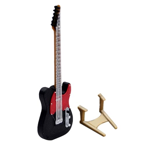 CONGARTENO Guitarra Eléctrica Miniatura con Soporte para Casita de Muñecas Decoración Detallada para...