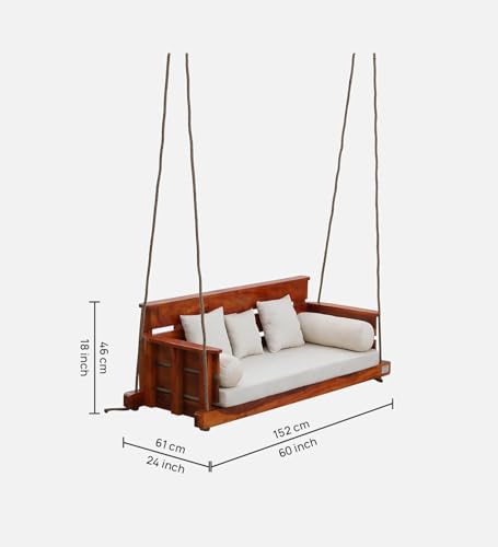 AD Planet Solid Wood 2 Seater Rope Swing Chair | Wooden Hammock Swing Sofa with Rope & Complete Accessories for Living Room, Indoor, Outdoor, Balcony & Garden | House Big Swings Jhula | Honey Finish