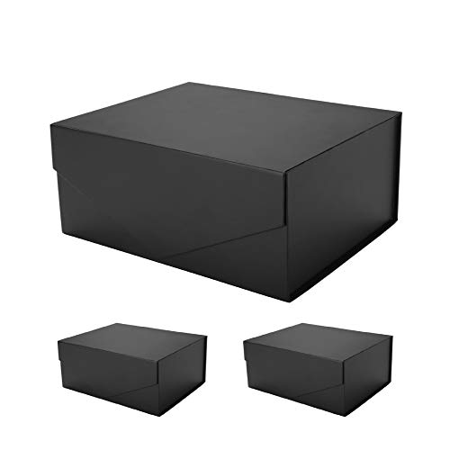 PACKHOME 3 Gift Boxes 9.5x7x4 Inches, Groomsman Boxes, Rectangle Collapsible Boxes with Magnetic Lids for Gift Packaging (Matte Black, Grain Texture)