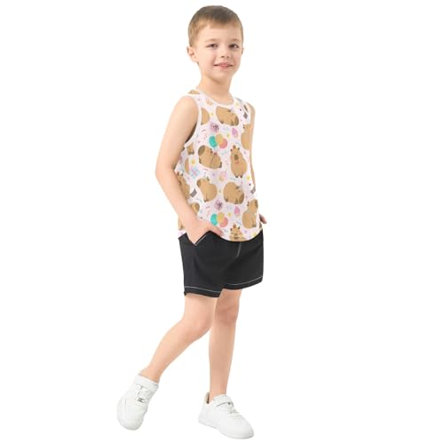 Cute Birthday Party Capybara Pink Boys Tank Top Sleeveless Quick Dry Athletic T-Shirts 3-10T4