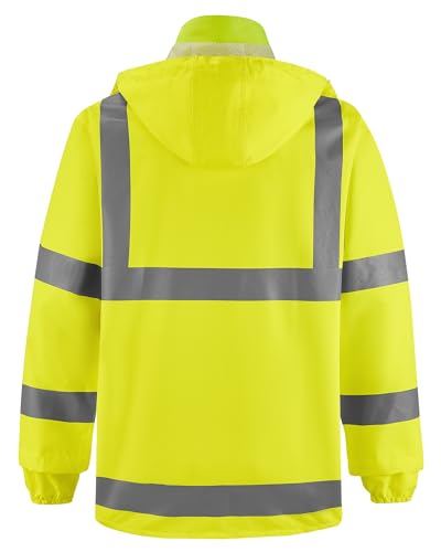 Image of iCreek Safety Rain Jacket with Hood,Waterproof Reflective High Visibility