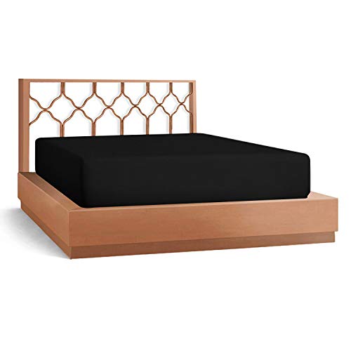 Scalasheets Idle Decor 800 Thread Count 100% Egyptian Cotton Super Soft Fitted Sheet And 2 Pillowcase Olympic Queen Solid Black Fit Up To 21 Inches Deep Pocket Fully Elastic All Around #TOP10