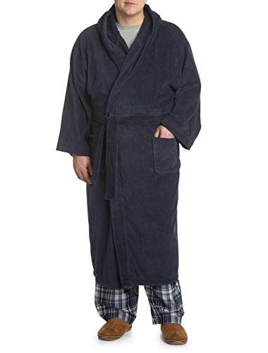 Harbor Bay by DXL Men's Big and Tall Hooded Terry Robe Navy 1XL/2XL