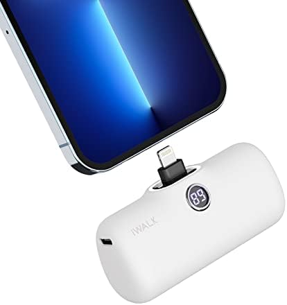 iWALK LinkPod Portable Charger 4800mAh Power Bank PD Fast Charging Small Docking Battery with LED Display Compatible with iPhone 14/14 Pro Max/13/13 Pro Max/12/12 Pro/11/X/8/7/6,White