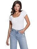 Guess Women's Short Sleeve Karlee Jewel Henley, Pure White, Medium