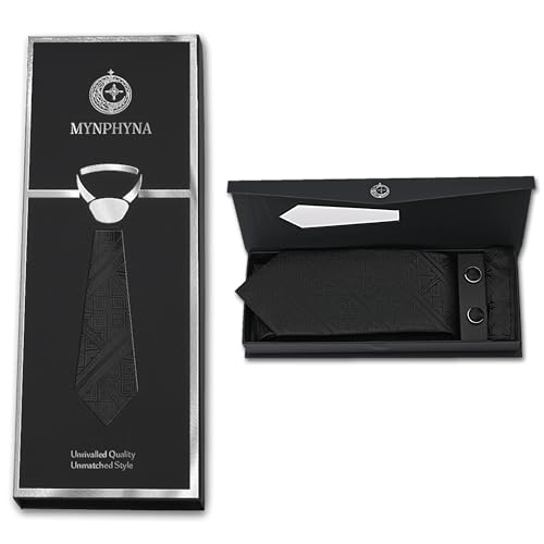 Image of Men's Tie Set with Pocket Square, Cufflinks and Gift Box | 100% microfiber; tie 59 x 3.15 in; square 10 x 10 in; gift box included