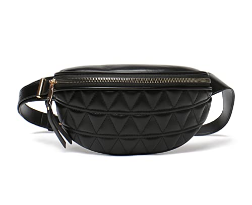 Sac Banane Femme Mode Léger Sac Banane Femme en Cuir PU Sac de Taille de la Femme PU élégant Ceinture Sac pour Loisir ou Randonnée (A-Noir) Cover