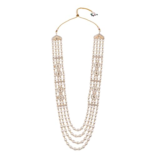 Image of I Jewels 4 Layered Traditional Gold Plated Dulha Moti Mala with Beaded Maharaja Haar /Groom Necklace for Men