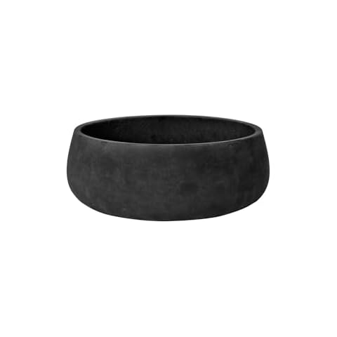Pottery Pots Elegant Low Planter Pot Modern Heavy Fiberstone | Deorative Plant Pot Indoor Outdoor Black Washed 4.5" H x 11.5" Cover