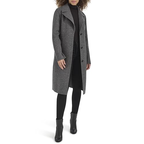 Manteau double face en laine chic col cranté veste longue hiver femme