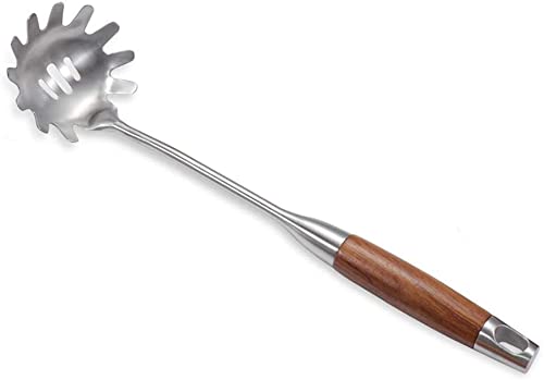 Nudellöffel aus Edelstahl, 35,1 cm, Spaghetti-Löffel, Spaghetti-Zange, Holzgriff, Küchenhelfer, Nudelheber Cover