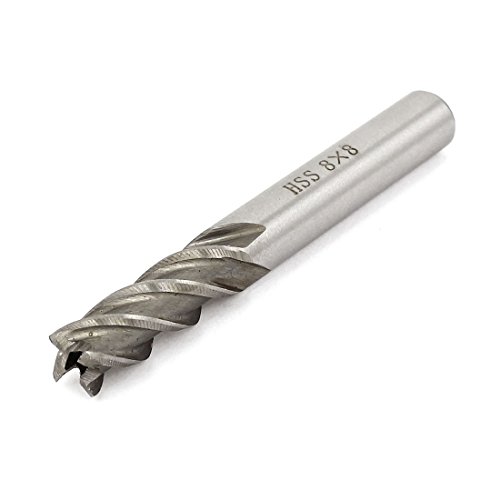 Image of uxcell 8mmx8mmx38mmx64mm Machining Cutting Tool Helical Groove 4 Flute Straight Shank Milling Cutter End Mill
