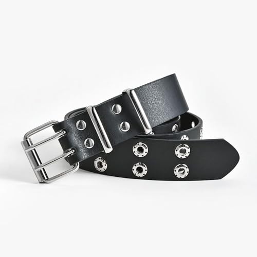 Women's Faux Leather Belt Double Grommet Belt Casual Fashion Riding Medium Metal Buckle Studded Belts3