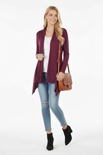 Image of ToBeInStyle Womens Open Front Long Sleeve Lightweight Asymmetrical Draped Cardigan with Side Pockets
