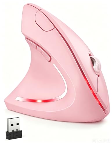 Souris verticale gaucher 3 DPI réglables sans fil ergonomique rose 2.4G