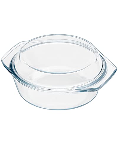 Clear Round Glass Casserole With Lid By Nutriups | Covered Glass Ovenware With Lid, 1 L #TOP1