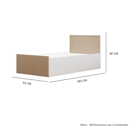 Image of Bniture Modern Single Size Bed with Storage Box | Engineered Wood Bed 3D Textured Panels | Dual Tone Cupboard for Bedroom | Wooden Bed Single Beds Storage (Frosty White & Giant Wood, Single)