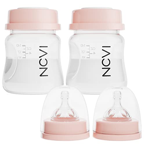 NCVI Baby Bottles Compatible with NCVI Breast Pump 8782/8780-2, Breast Milk Storage Bottles with Nipples and Travel Caps, Anti-C