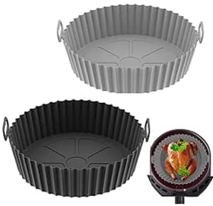 KANZIA 2pcs Reusable Premium Silicone Air Fryer Liner 8-inch Round | Food-Grade Silicone Pot Gel Baking Tray | Non-Stick High-Temperature Resistant | Compatible with Ninja, Instant Vortex, and More