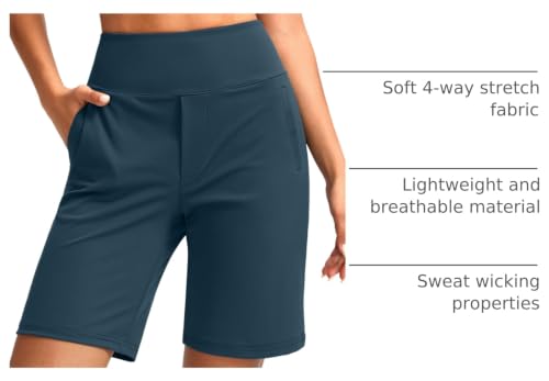 Image of SANTINY Women's 9 inch High Waisted Bermuda Shorts with 4 Pockets Knee Length Long Shorts for Women Workout Athletic Casual