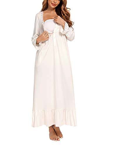Halcyeen Women's Victorian Nightgowns Nightdress Long Sleeve Lace Embroidered Trim Long Sleepwear Cosplays Wear White Xl #TOP4
