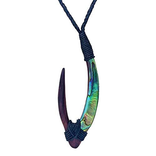 81Stgeneration Women's Men's Hand Carved Wood Abalone Long Hei Matau Fish Hook Pendant Necklace #TOP10