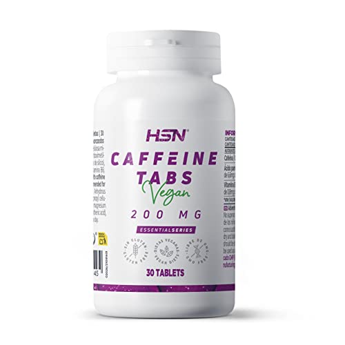 HSN Cafeína Anhidra 200mg | 30 Tabletas | Cafeína Pura de Efecto Rápido | Dosis Elevada | No-GMO, Vegano, Sin Gluten