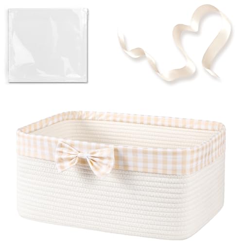 OIASKET Basket for Gifts Empty, Woven Storage Basket with Gift Bag, Ribbon and Wrap Tissue Paper, Small Rope Toy Storage with Handles for Baby Shower, Dog Toy Organizer, 13.6" x 10" x 5.9”