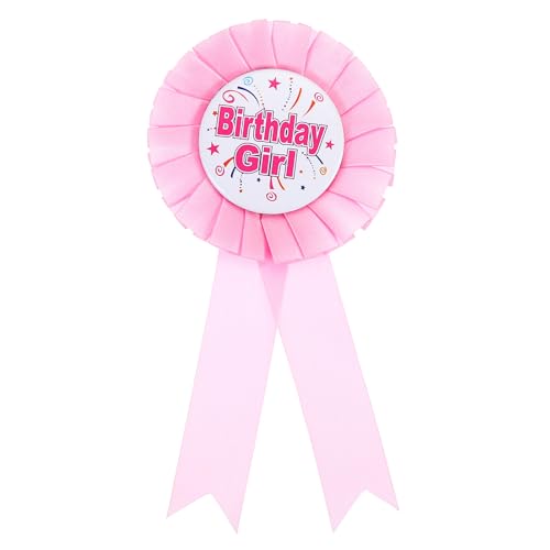 Image of PATIKIL Birthday Girl Ribbon,Pink Satin Fabric Birthday Women Tinplate Badge Pin,Happy Birthday Princess Party Button Pins,Girls Brooches for Party Decoration, Pink