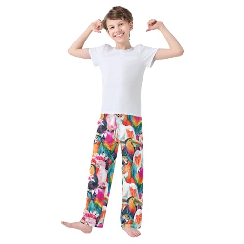 Boys' Pants Watercolor Parrot Animal Pattern Long Bottoms Jogger Pants Elastic Waist Trousers with Pockets S-XL2