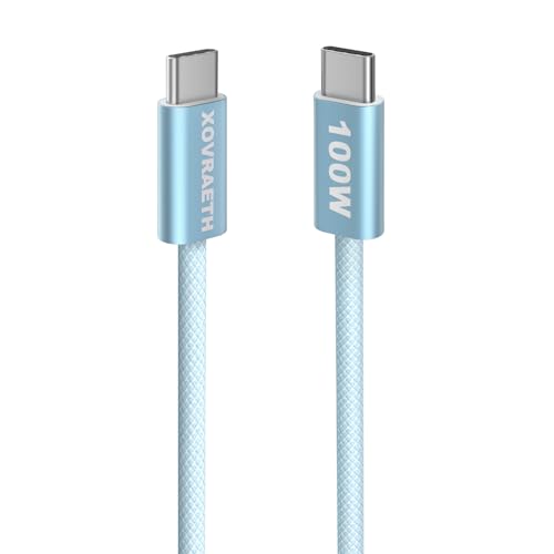 Image of USB C to USB C Cable, 3ft, 100W PD 5A Fast Charging Cord, Aluminum Connector & Nylon Braided Type C Charger Cord for iPhone 17 /16 /15, MacBook Air /Pro, iPad Pro, Samsung S25 /S24 /S23, Pixel 10(Blue)