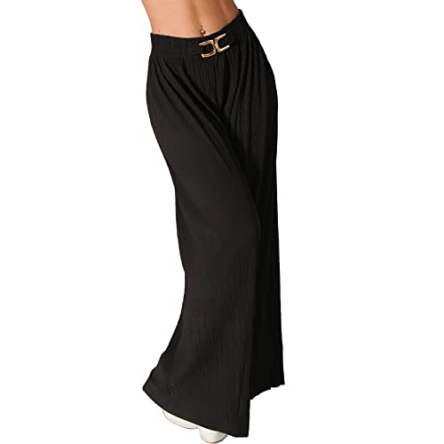 Damen Hose Palazzo Culotte Gold Schnalle Plissee Hosenrock Aladin Ali Baba...