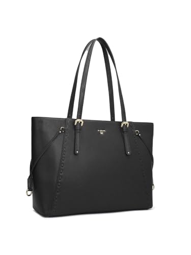 Image of Da Milano Women's Leather Tote Bag - Fits Upto 15 inch Laptop - Black